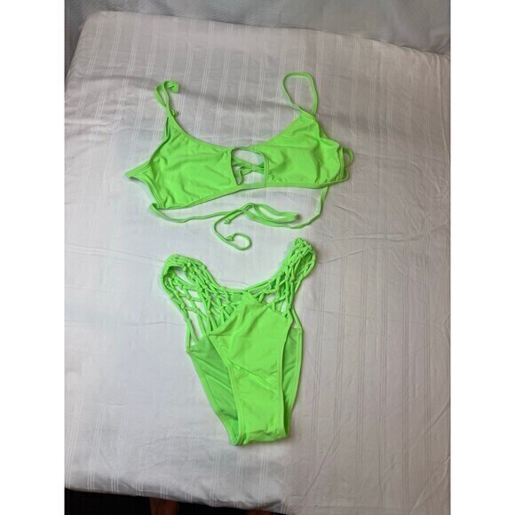 Betty Jade Brazilian Cut Detail Lime Zebra Print 2 Piece Bikini Size L RefM033 - Picture 5 of 8